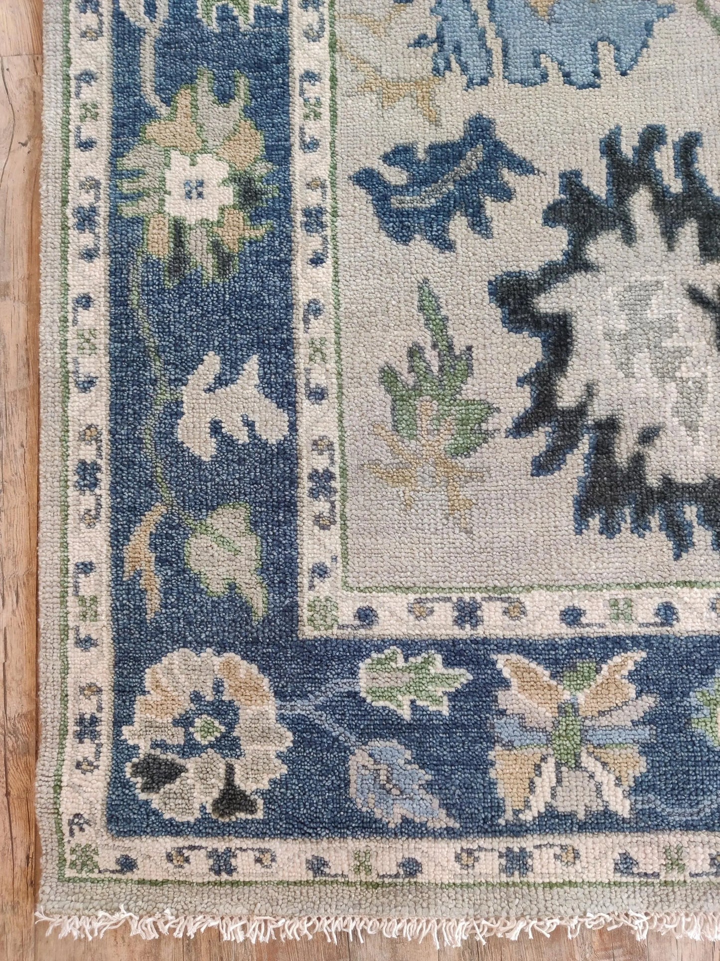 Azure Bloom Transitional Oushak Rug in Indigo Blue and Cream