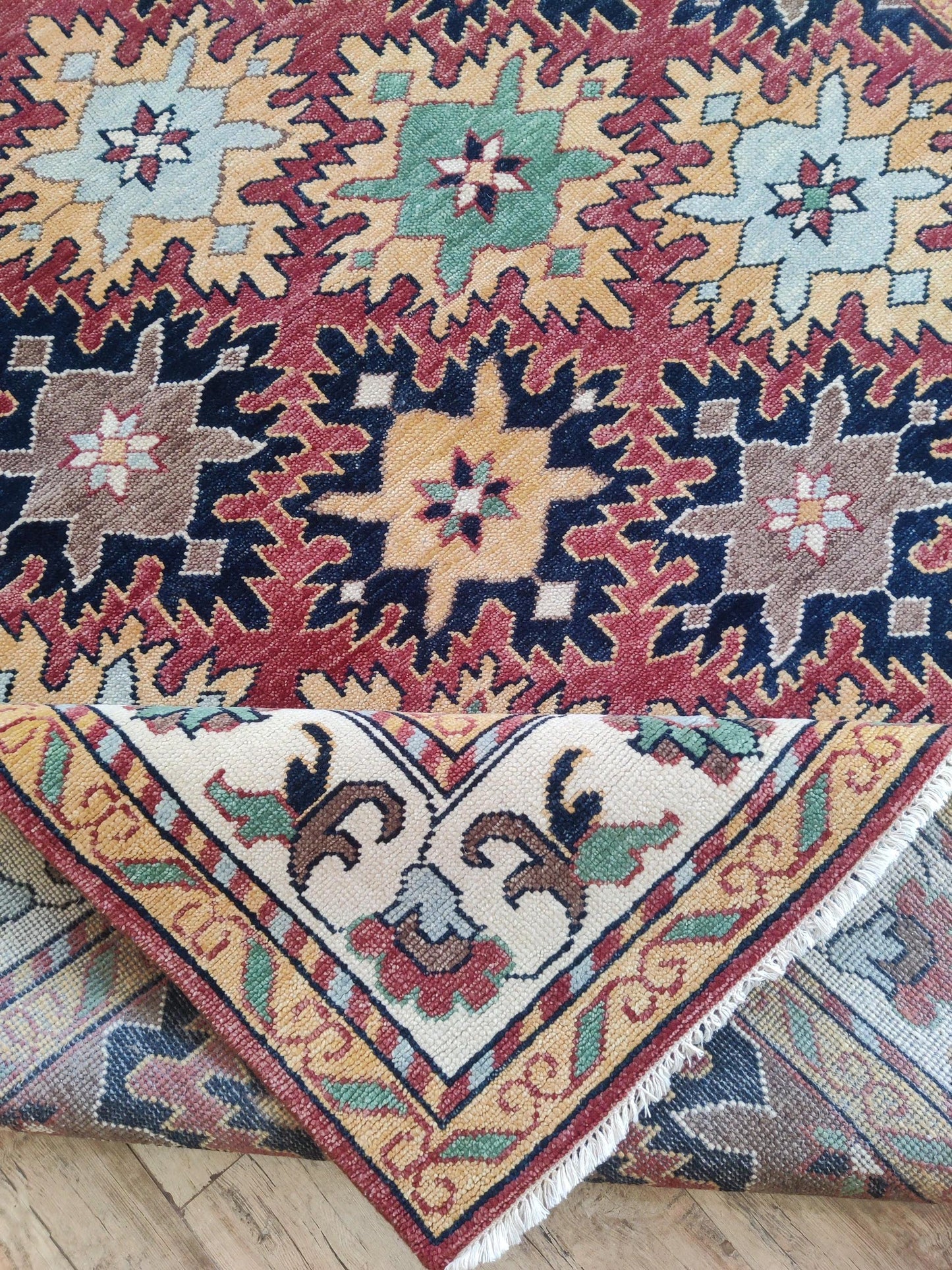 Hand-Knotted Serrated Medallion Tribal Wool Rug