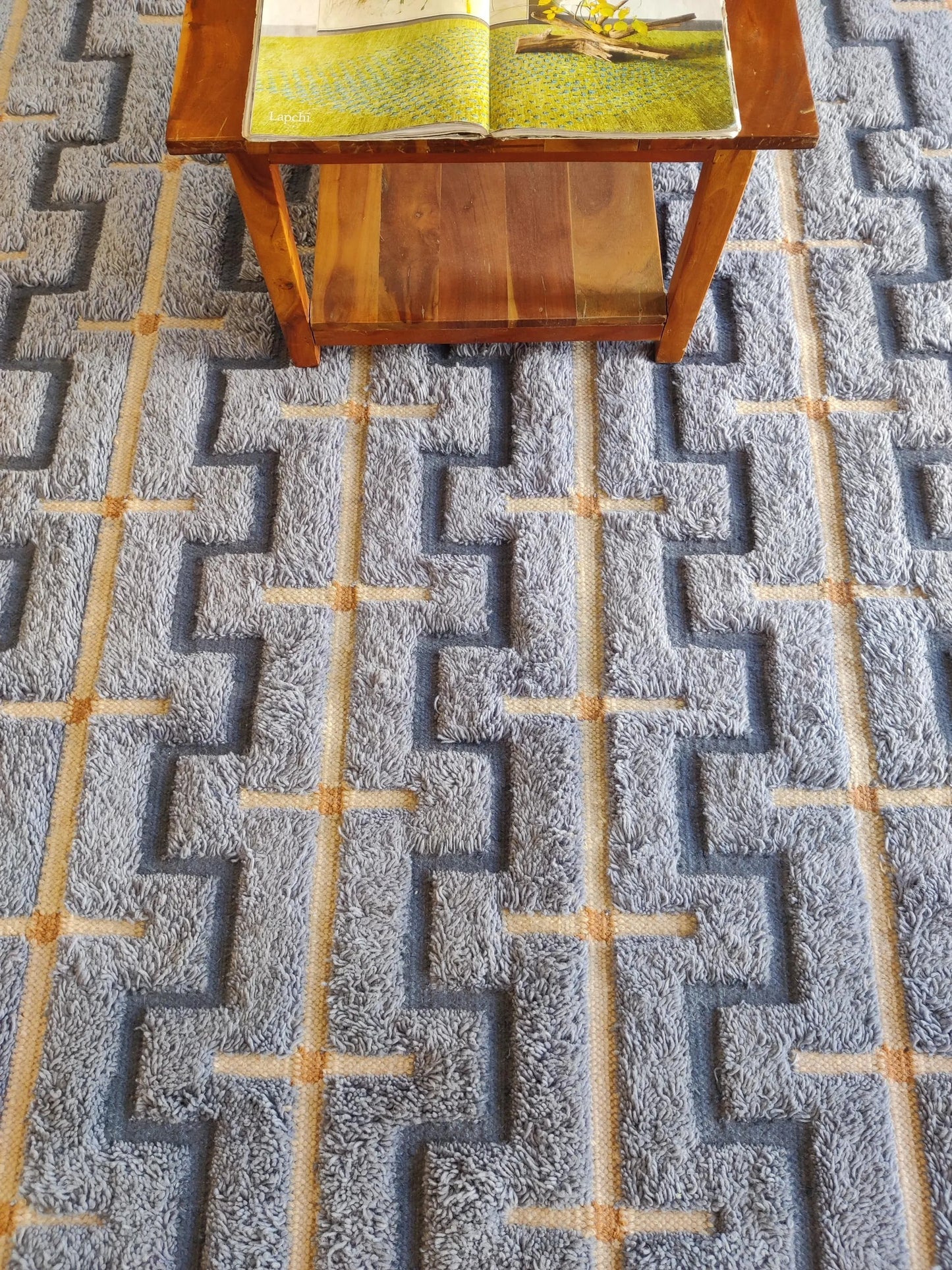 Slate Blue Interlocking Geometric Design - Modern High-Low Textured Area Carpet