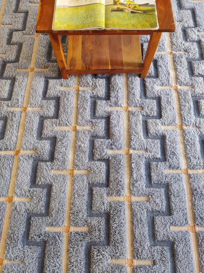 Slate Blue Interlocking Geometric Design - Modern High-Low Textured Area Carpet