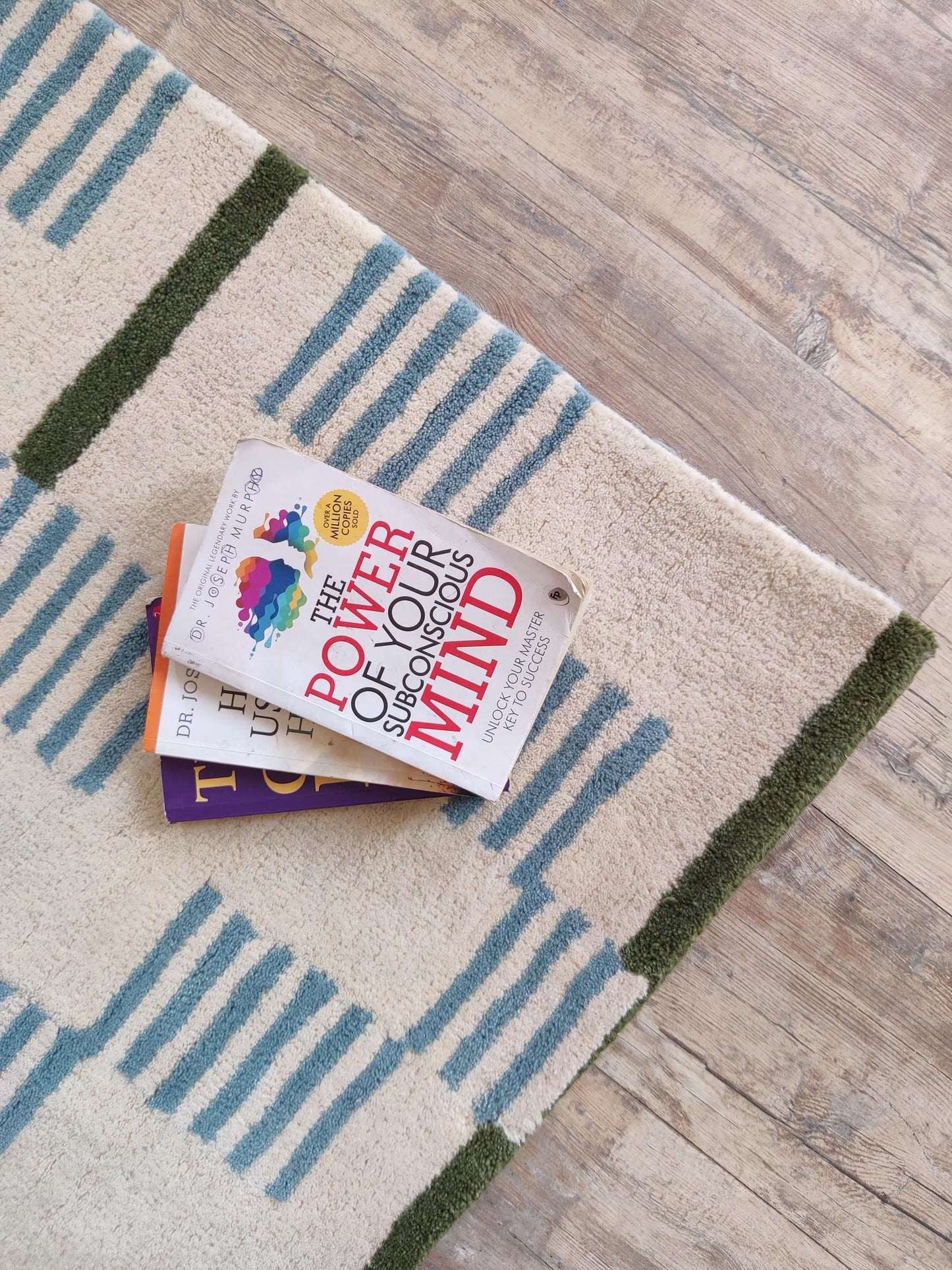 Celestial Star & Stripe Geometric Design Modern Blue and Terracotta Area Carpet