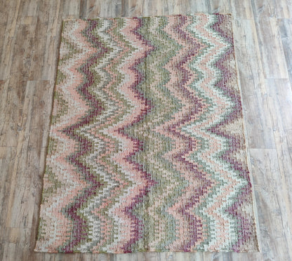 Handwoven Cotton Jute Rug, Zigzag Flatweave Carpet,