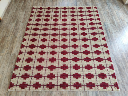 Burgundy Lattice Cross Custom Geometric Wool Carpet