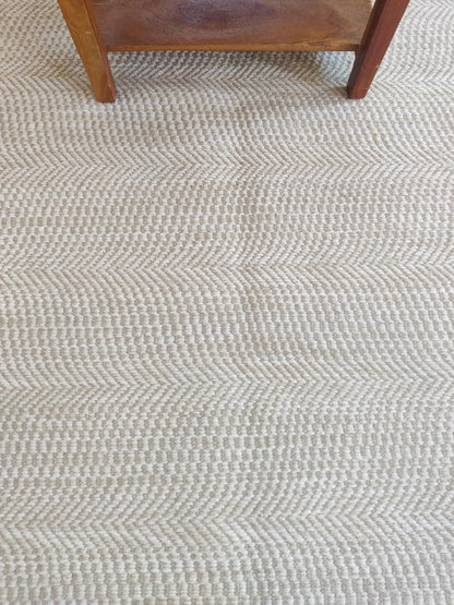 Neutral Beige Chevron Pattern Wool Carpet