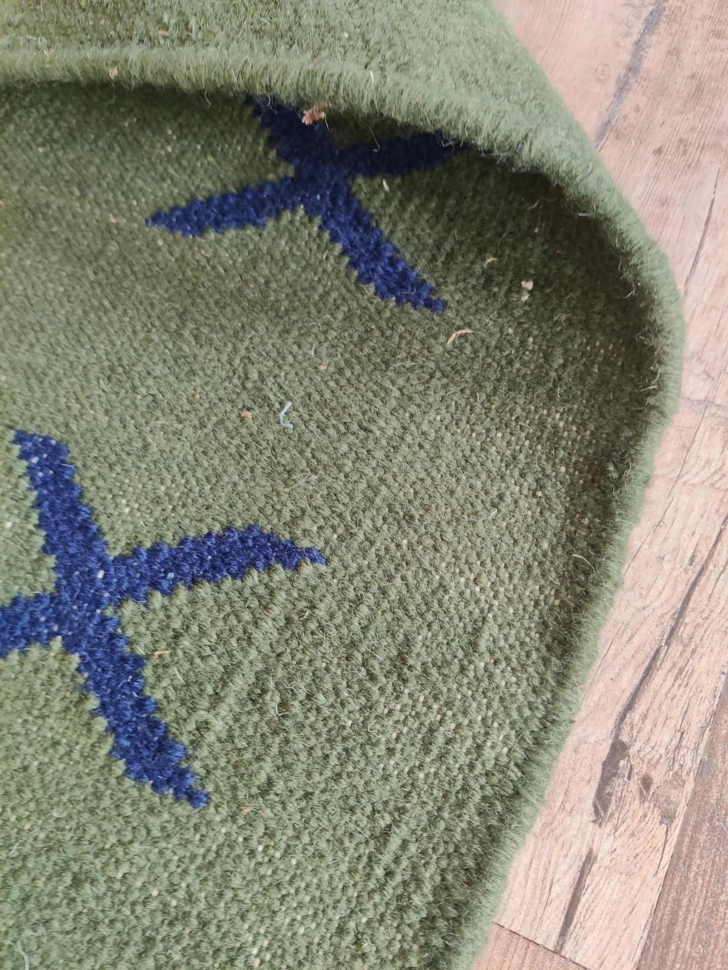 Wool Rug with Blue X Pattern,  Handmade Modern Area Rug