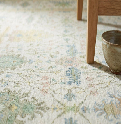 Alabaster Meadow Vintage-Inspired Airy Floral Hand-Knotted Rug