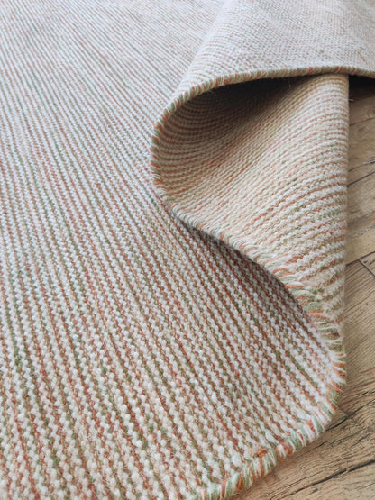 Handwoven Ribbed Wool Rug Natural Beige with Fringed Edge