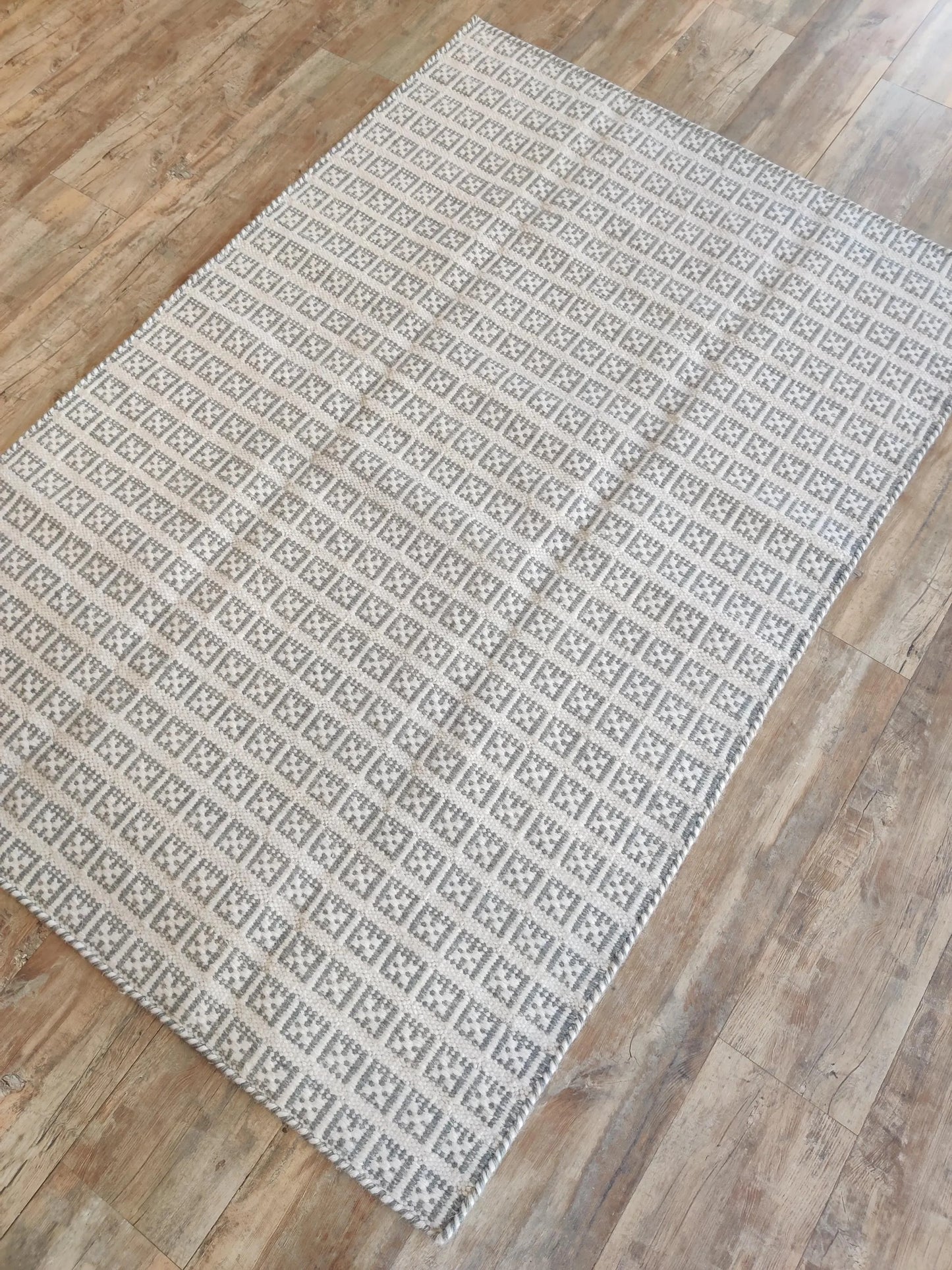 Beige Gray Modern Wool Carpet Scandinavian Handmade Floor Rug