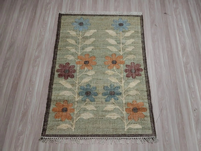 Sage Green Vintage Flower Carpet for Living Room