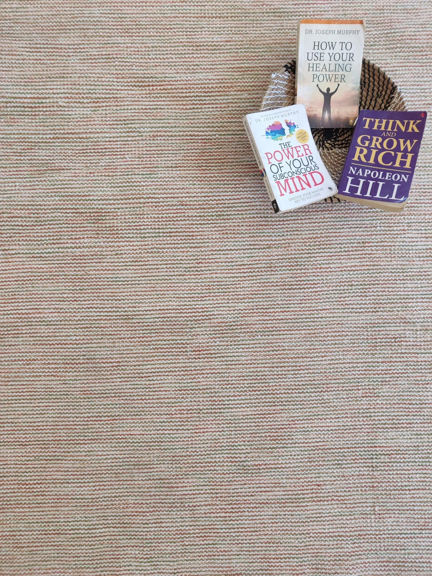 Handwoven Ribbed Wool Rug Natural Beige with Fringed Edge