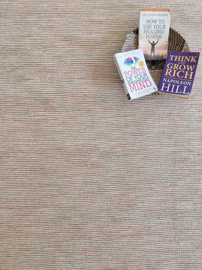 Handwoven Ribbed Wool Rug Natural Beige with Fringed Edge