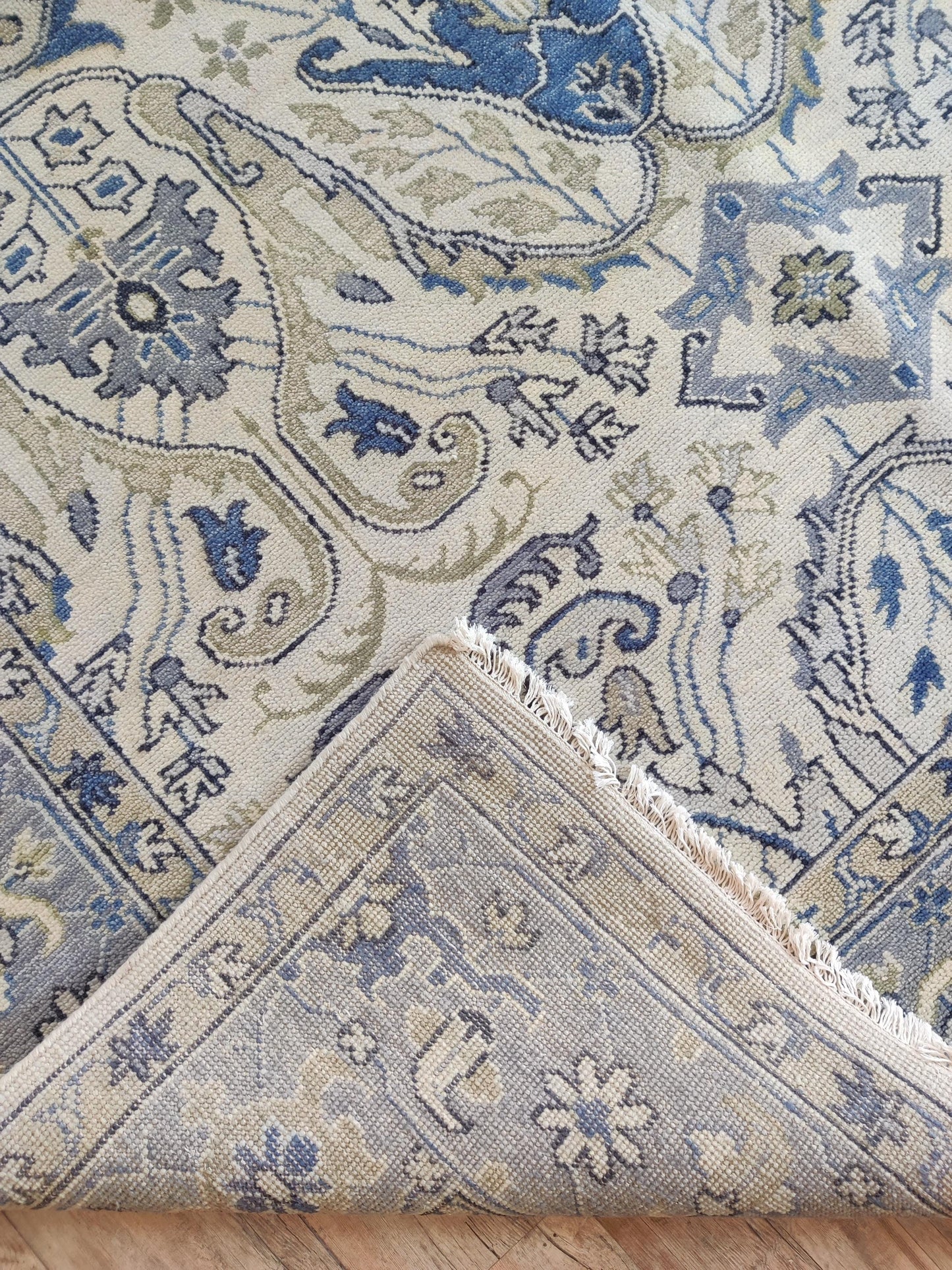 Periwinkle Mist Antique-Wash Floral Hand-Knotted Wool Rug