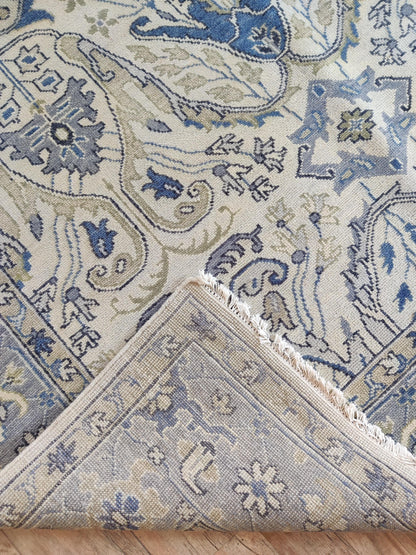 Periwinkle Mist Antique-Wash Floral Hand-Knotted Wool Rug