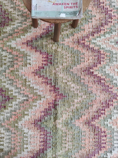 Handwoven Cotton Jute Rug, Zigzag Flatweave Carpet,