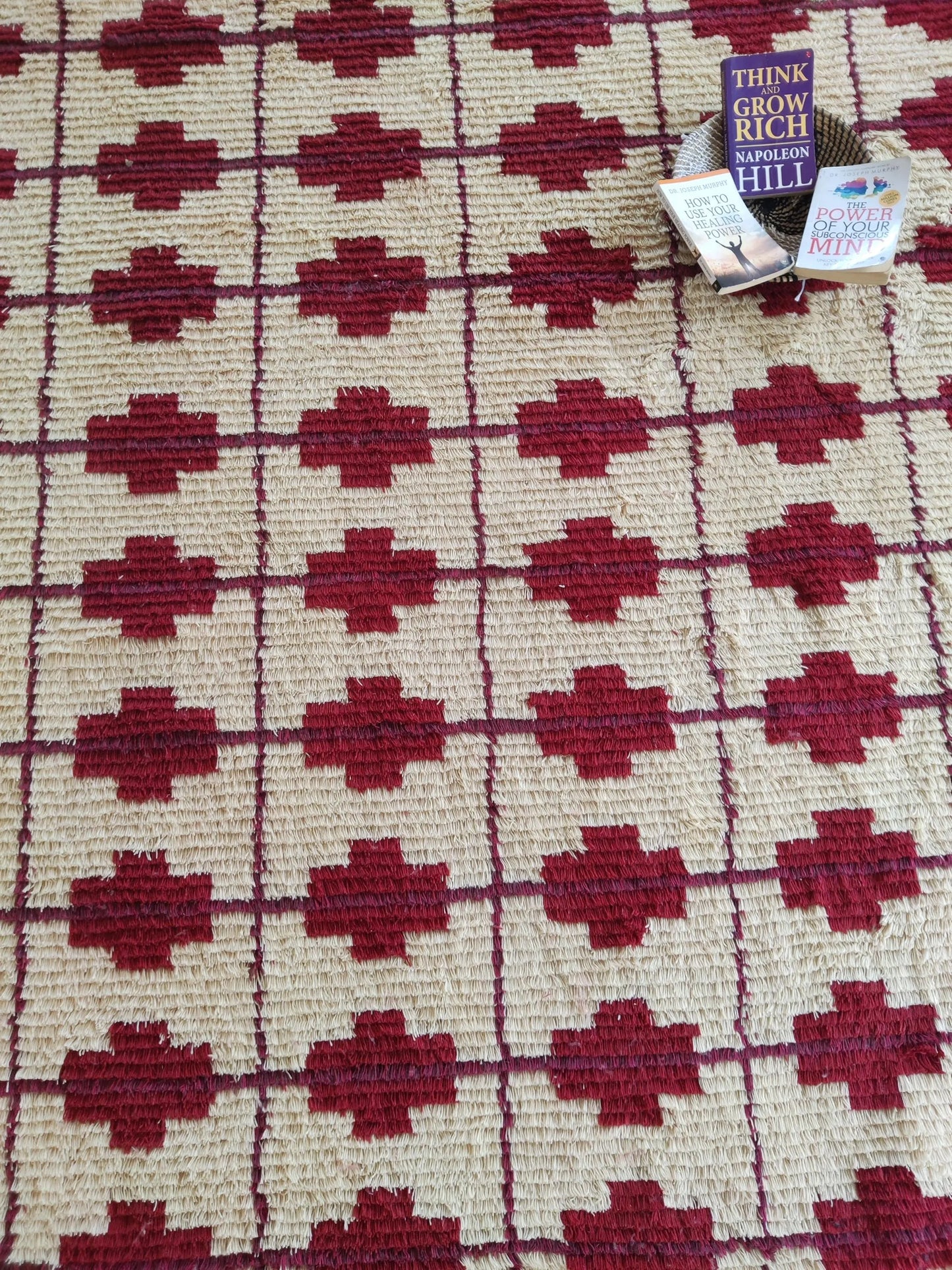 Burgundy Lattice Cross Custom Geometric Wool Carpet