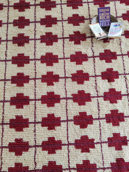 Burgundy Lattice Cross Custom Geometric Wool Carpet