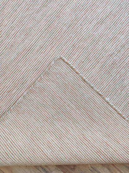 Handwoven Ribbed Wool Rug Natural Beige with Fringed Edge