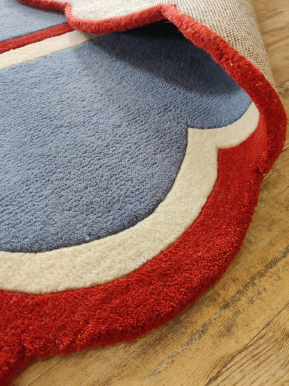 Blue Scalloped Modern Hand Tufted Wool Area Rug for Bedroom and Living Room