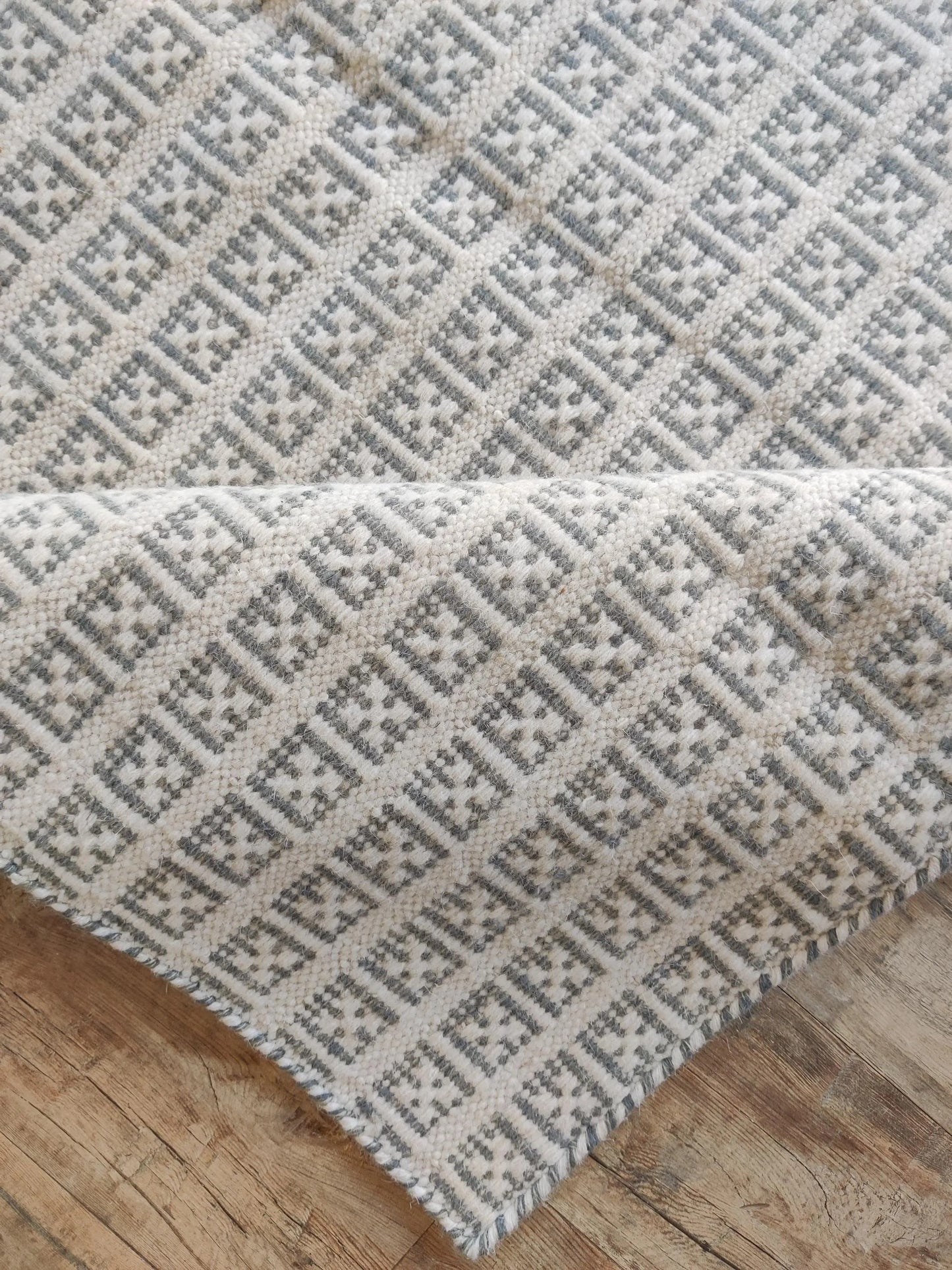 Beige Gray Modern Wool Carpet Scandinavian Handmade Floor Rug