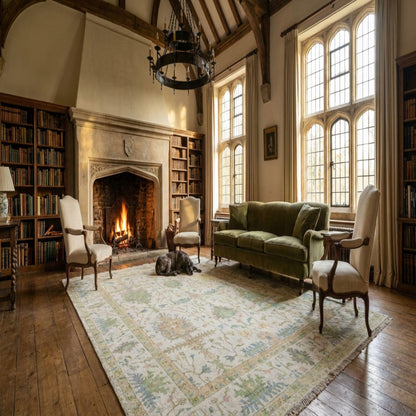 Alabaster Meadow Vintage-Inspired Airy Floral Hand-Knotted Rug