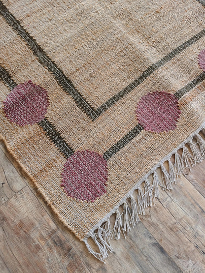 Plum Orb Border Artisan Crafted Reversible Natural Fiber Kilim rug