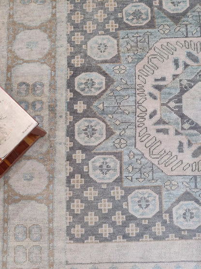 Hand-Knotted Muted Mamluk Octagonal Wool Carpet Rug