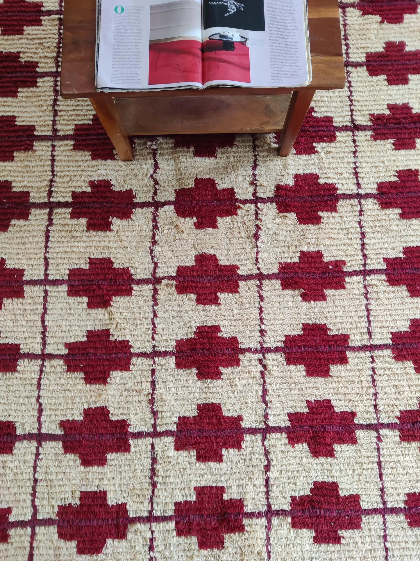 Burgundy Lattice Cross Custom Geometric Wool Carpet