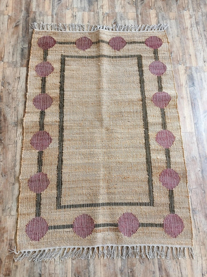 Plum Orb Border Artisan Crafted Reversible Natural Fiber Kilim rug