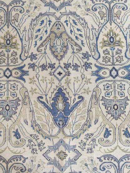 Periwinkle Mist Antique-Wash Floral Hand-Knotted Wool Rug