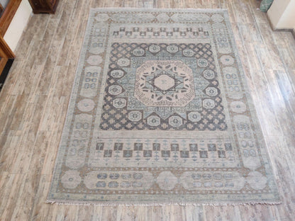 Hand-Knotted Muted Mamluk Octagonal Wool Carpet Rug