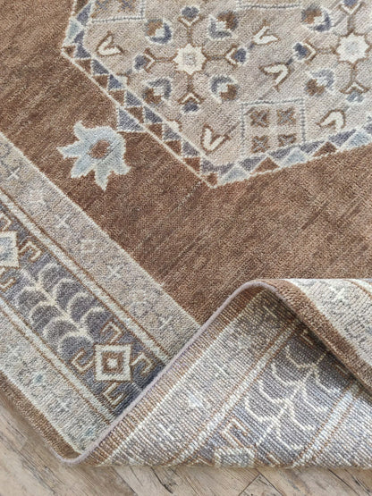 Transitional Muted Brown and Sage Center Medallion Rug