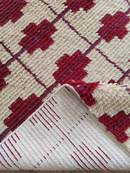 Burgundy Lattice Cross Custom Geometric Wool Carpet