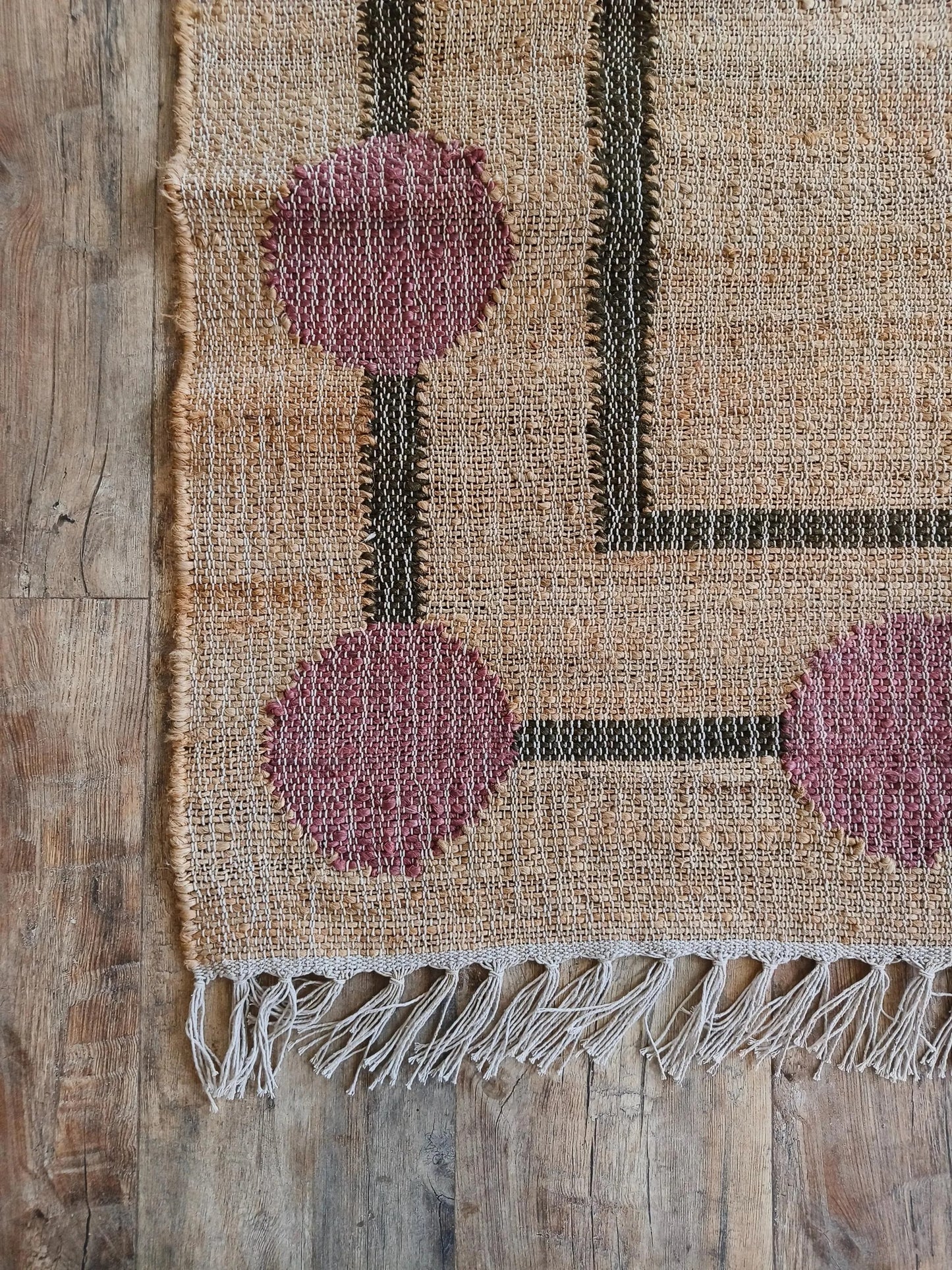 Plum Orb Border Artisan Crafted Reversible Natural Fiber Kilim rug