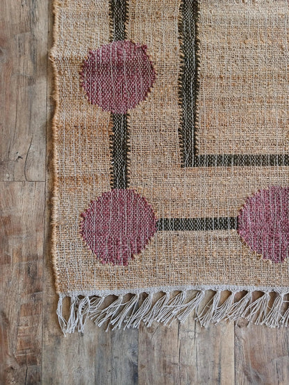 Plum Orb Border Artisan Crafted Reversible Natural Fiber Kilim rug
