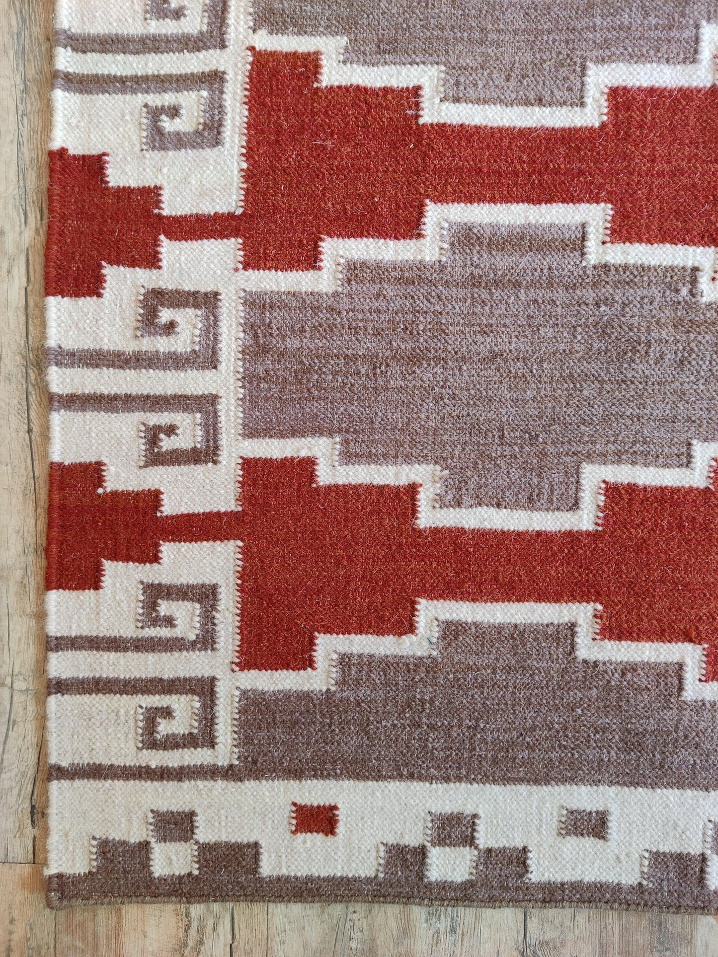 Terracotta Canyon Mesa Southwestern Rust Red & Grey Wool Cotton Dhurrie Rug