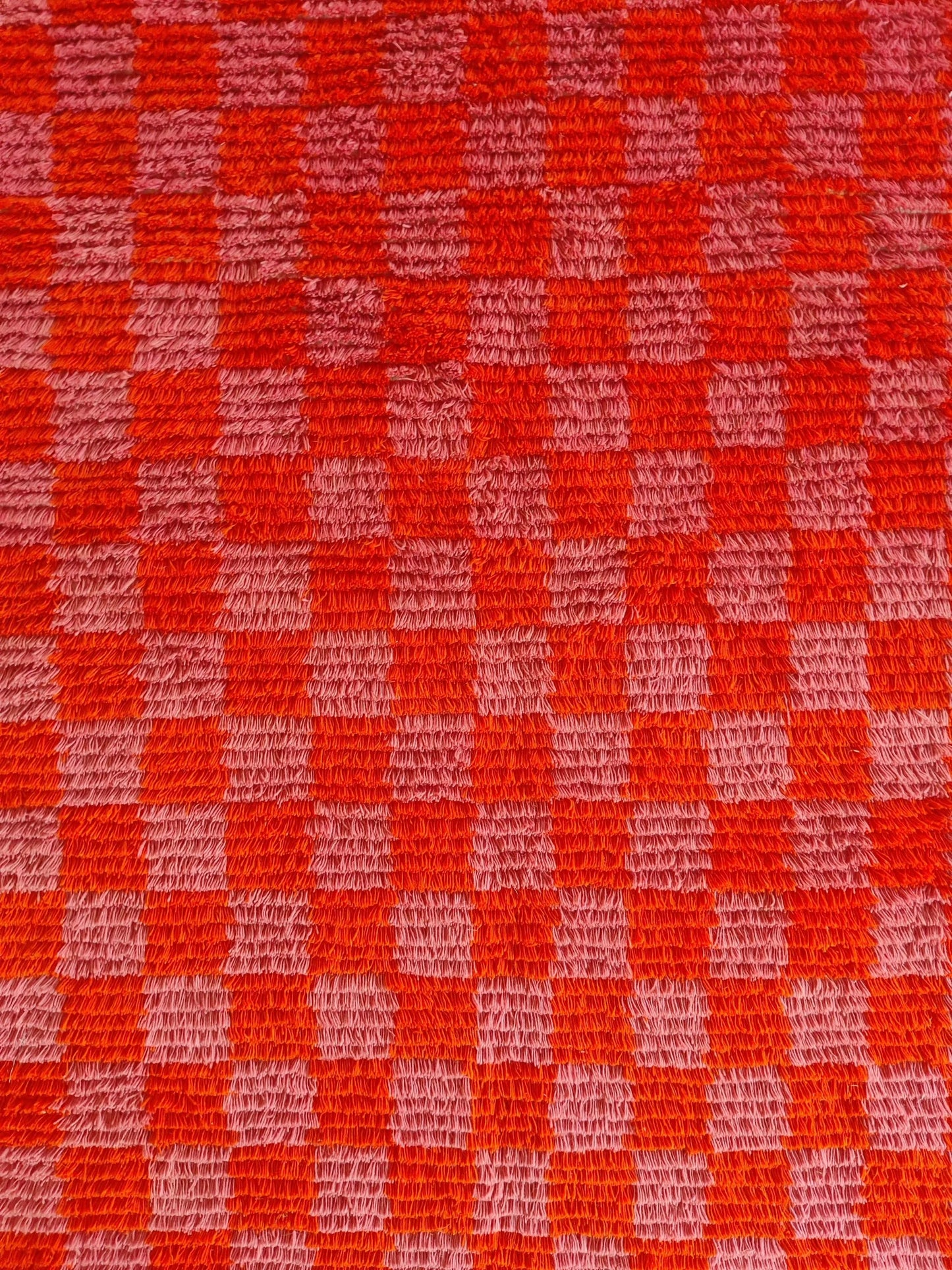 Moroccan Berber Style Wool Rug, Hand Woven Red Checkered Area Rug