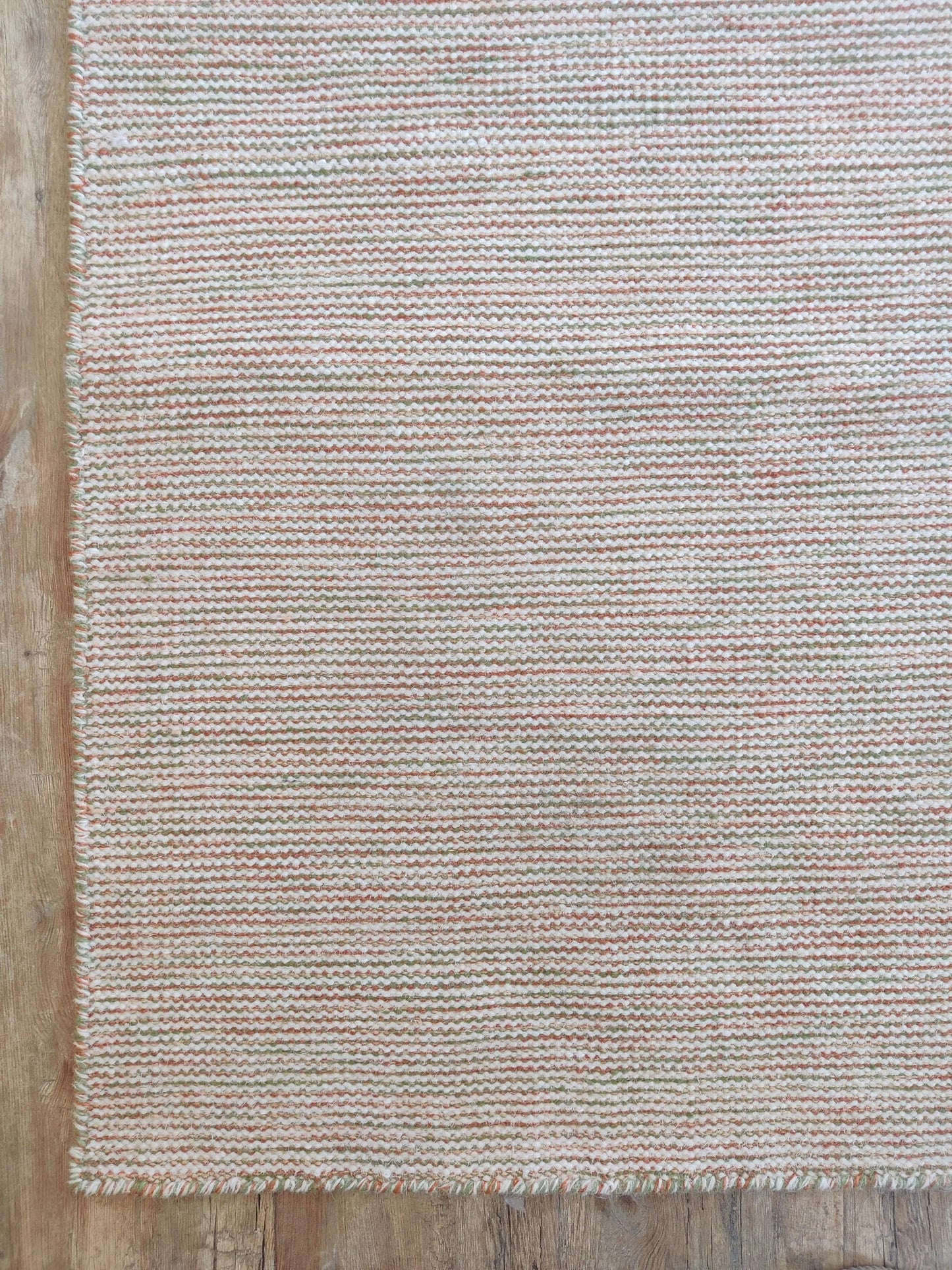 Handwoven Ribbed Wool Rug Natural Beige with Fringed Edge