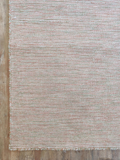 Handwoven Ribbed Wool Rug Natural Beige with Fringed Edge