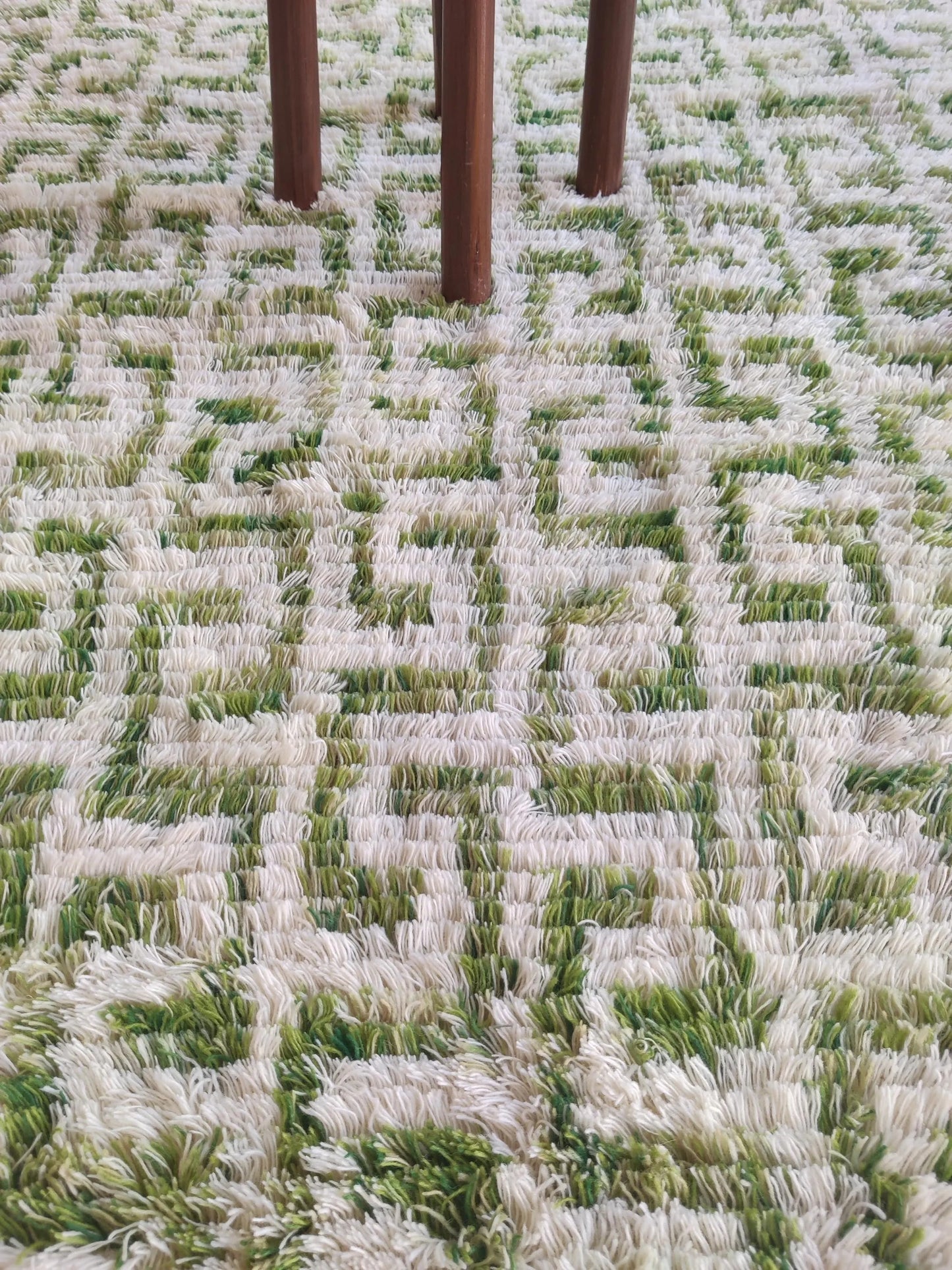Art Deco Moss Geometric High-Pile Handcrafted Bohemian Floor Decor