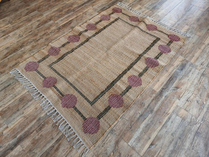 Plum Orb Border Artisan Crafted Reversible Natural Fiber Kilim rug