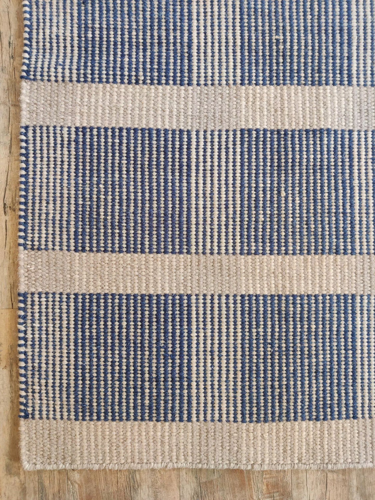 Premium Flatweave Wool Carpet  Cream and Navy Plaid Design