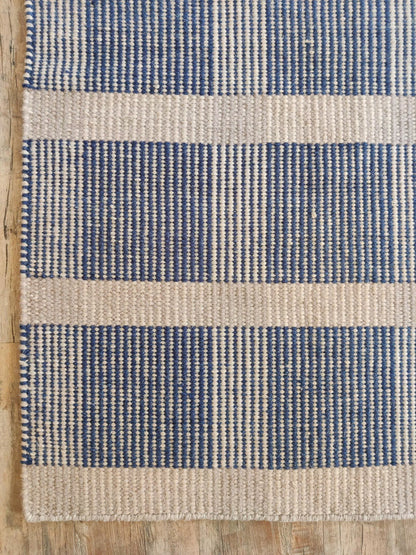 Premium Flatweave Wool Carpet  Cream and Navy Plaid Design
