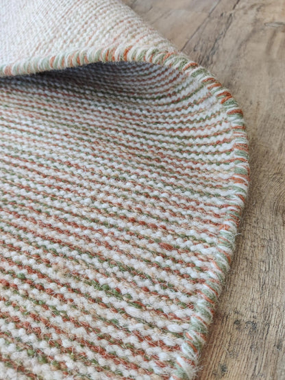 Handwoven Ribbed Wool Rug Natural Beige with Fringed Edge