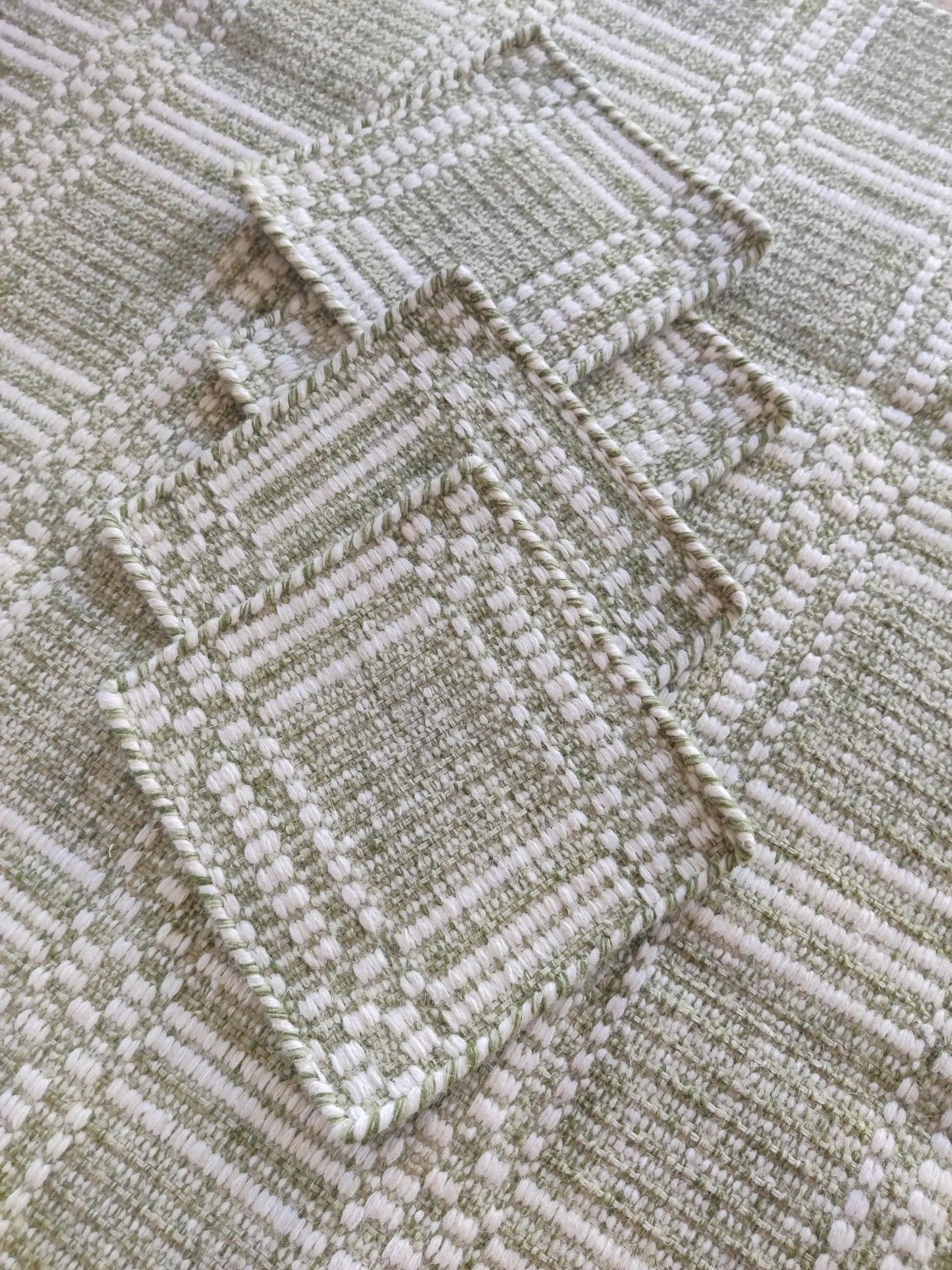 Premium Flatweave Wool Carpet with Raised Geometric Grid