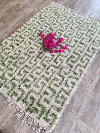 Art Deco Moss Geometric High-Pile Handcrafted Bohemian Floor Decor