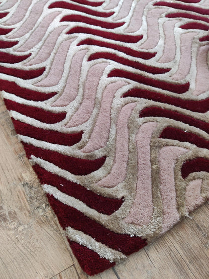 Dynamic Geometric Wool Rug Undulating Chevron Pattern