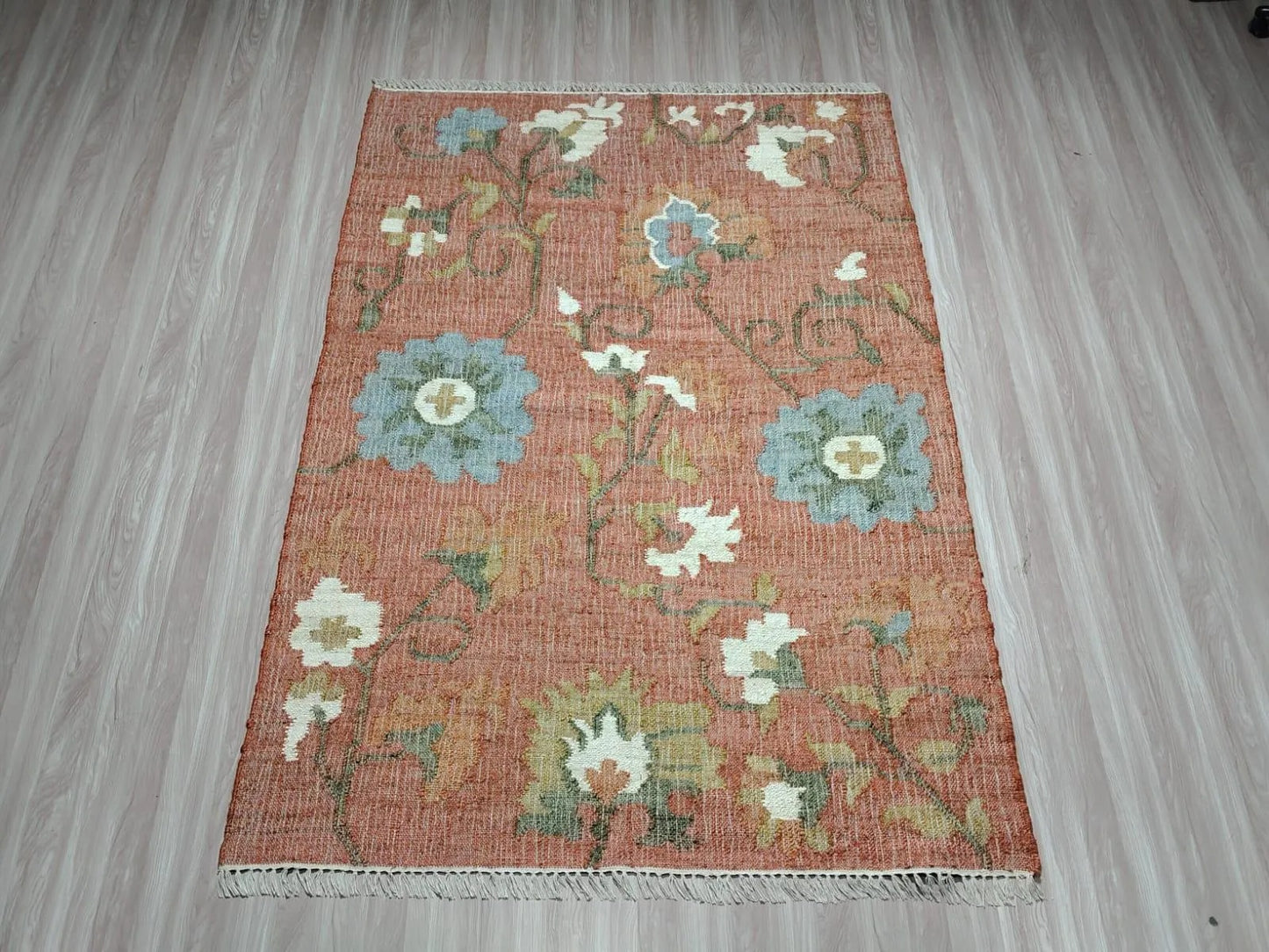 Terracotta Vintage Flower Pattern Carpet