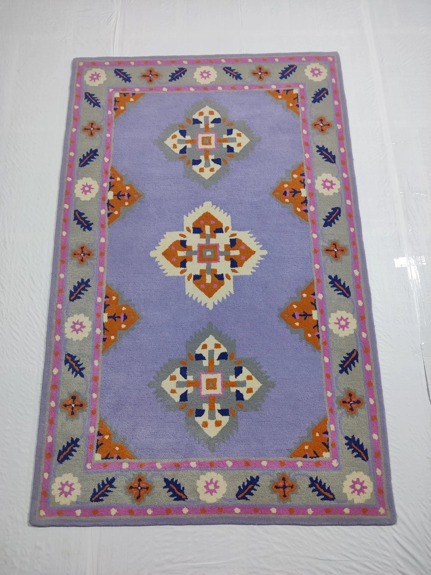 Lavender & Marigold Geometric Design Premium Hand-Tufted Wool Rug