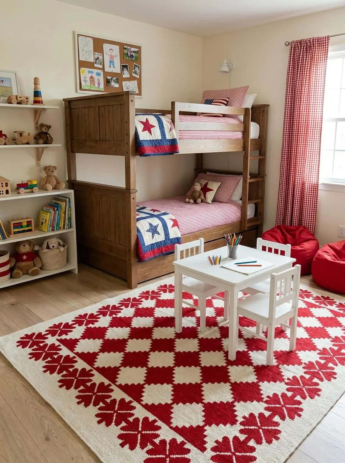 Traditional Ruby Red & Cream Wool Cotton Dhurrie Rug