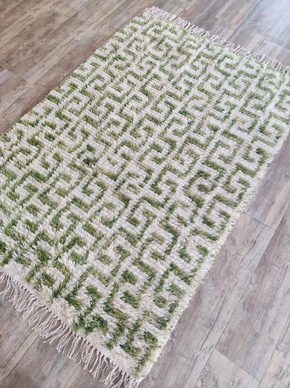 Art Deco Moss Geometric High-Pile Handcrafted Bohemian Floor Decor